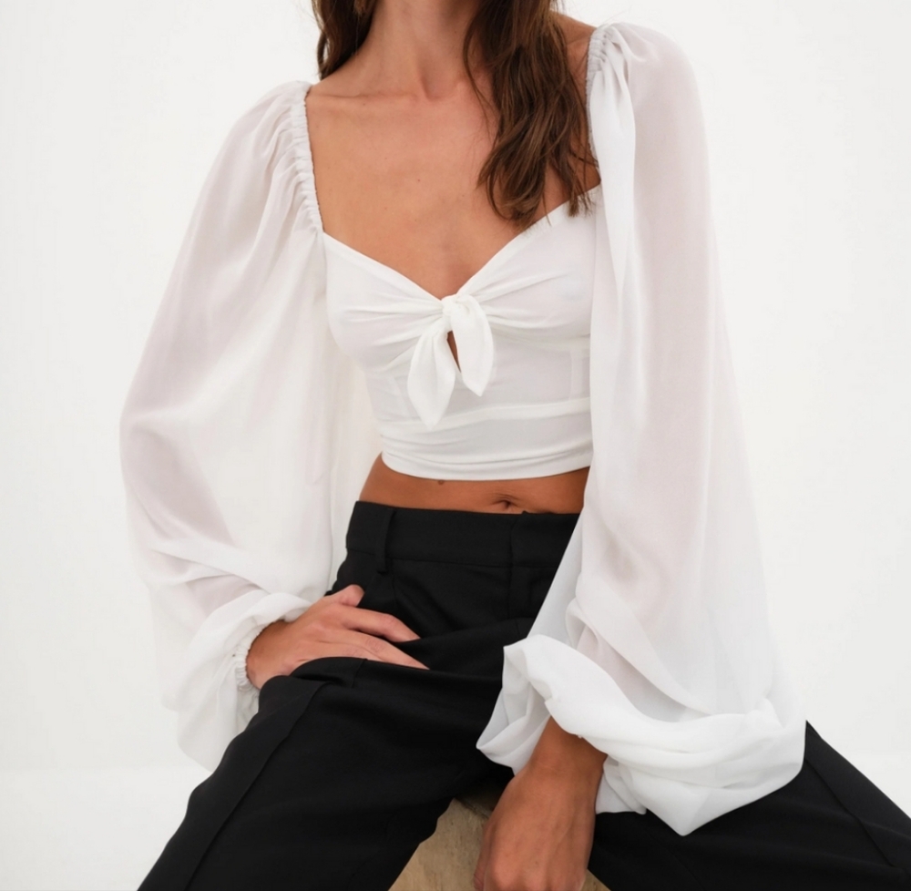 NEW For Love And Lemons White Sheer Tie-Front Blouse Small
